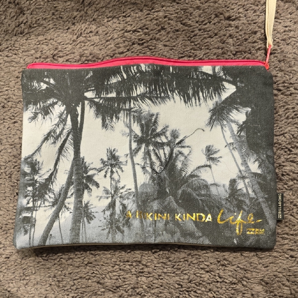 Billabong Black and Gold Palm Print Clutch